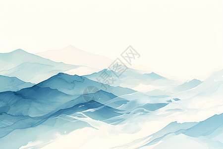 山水画白蓝山峦宁静之景图片