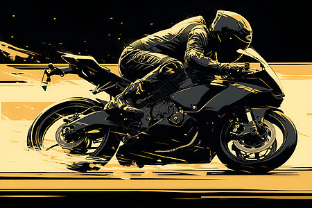 夜幕下飞驰的摩托车图片