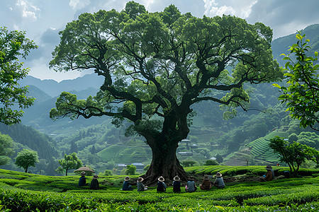 茶树下的农民图片