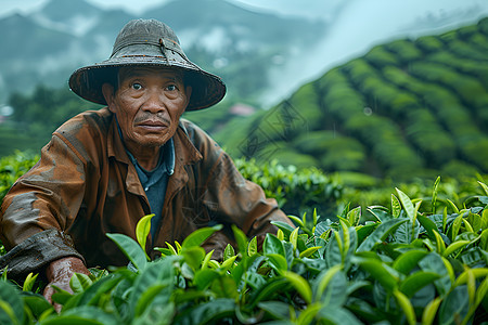 辛勤劳累的采茶工人图片