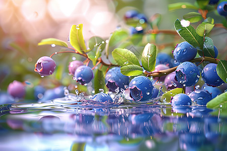 浸泡在水中的蓝莓图片