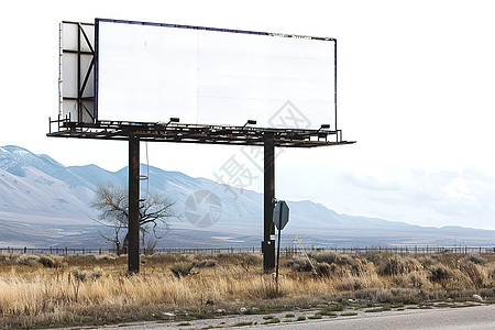 群山背景下的公路广告牌图片