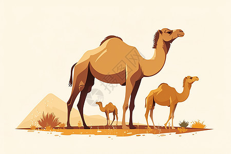 沙漠中的骆驼母子图片