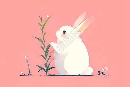 粉色背景下的兔子图片