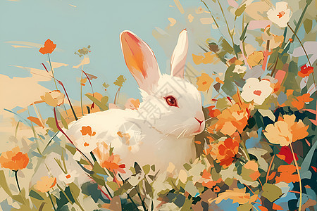 兔子在花丛中图片