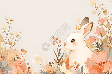 花丛中可爱的兔子图片