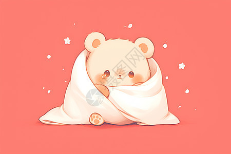 可爱的小熊抱着白色毯子图片