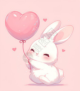 可爱的兔子抱着粉色心形气球图片