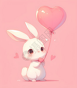 甜蜜兔子手持粉色心形气球图片