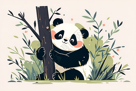 熊猫拥抱树木图片