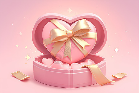 粉色背景下的迷人心形礼盒图片