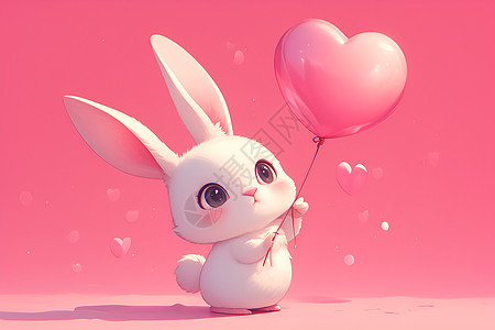 可爱的兔子举着粉色气球图片