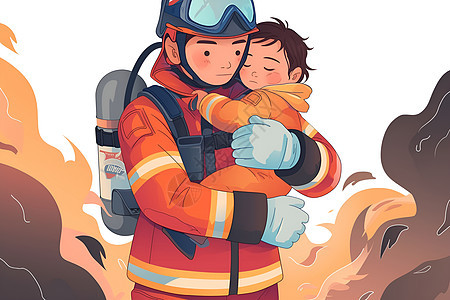 火中救援的消防员图片