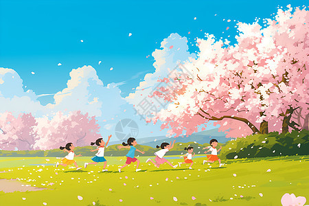 樱花树下的孩子图片