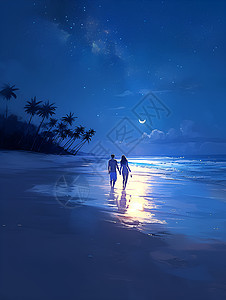 夜晚海滩上的宁静景色图片