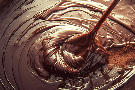 巧克力漩涡中的匙子图片