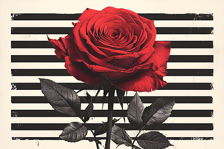 红玫瑰与黑白条纹背景图片