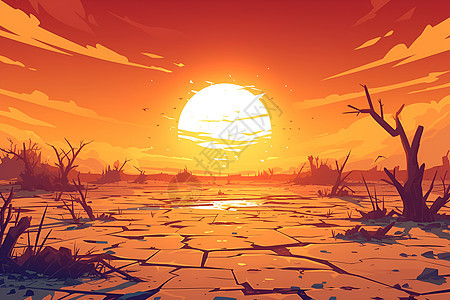 日落时分的干燥沙漠图片
