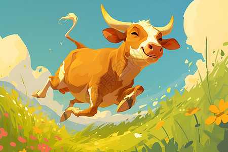 草地中的牛儿插图图片