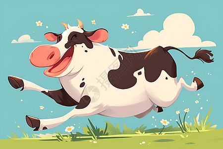 草地中跳跃的牛图片