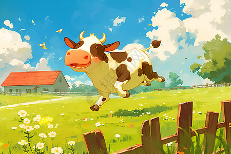 草地中的奶牛插图图片