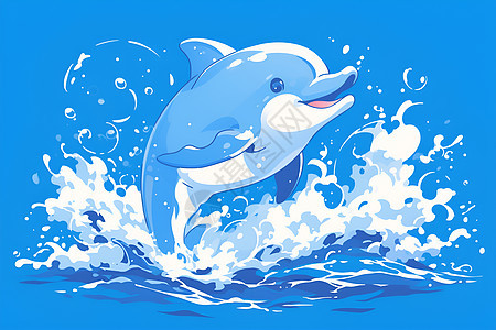 跃出海面的海豚插画图片