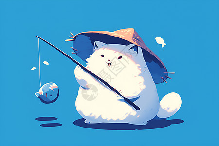 钓鱼的小猫插画图片