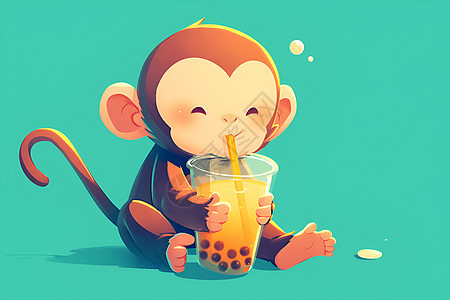 正在喝奶茶的小猴子图片