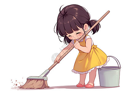 正在扫地的可爱女孩图片