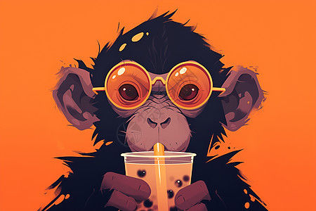 喝奶茶的动物猴子图片
