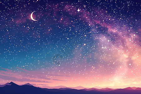 天空的星星和月亮图片