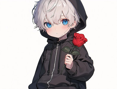 穿着卫衣的男孩拿着玫瑰花图片
