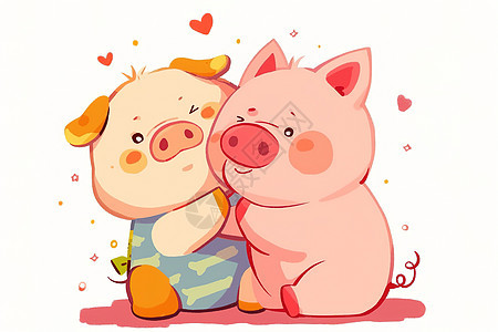 两只浪漫的小猪图片