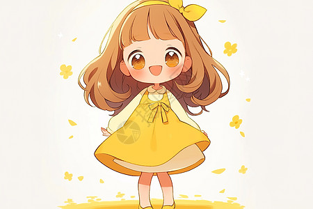 卡通女孩穿着黄色连衣裙图片