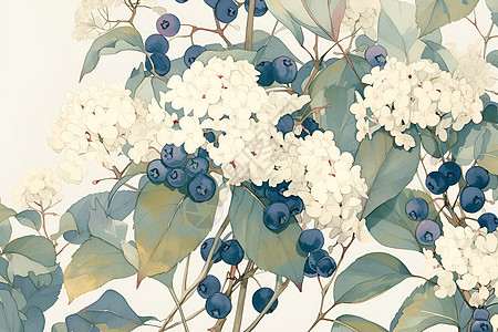 蓝莓树上的白花图片