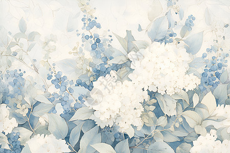 蓝莓树上盛放的白花图片