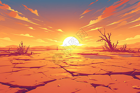 夕阳余晖照耀下的沙漠图片