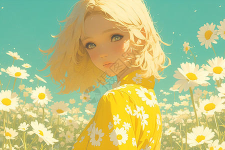 少女在雏菊丛中图片