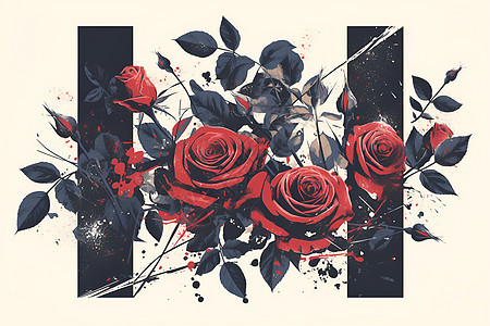 红玫瑰与黑白之美图片