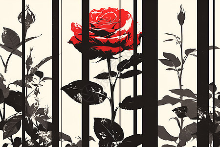 红玫瑰与条纹背景的对比图片