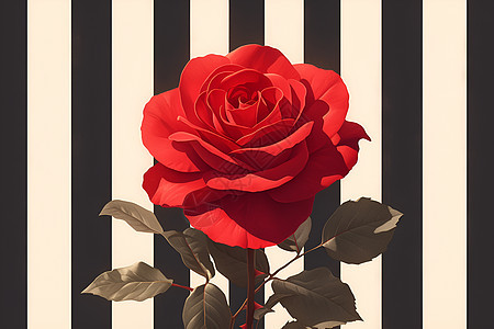 红玫瑰在黑白条纹背景下图片