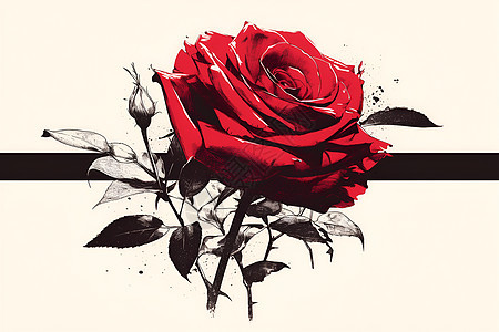 红玫瑰与黑白条纹图片