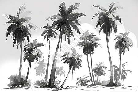 黑白背景下的棕榈树图片