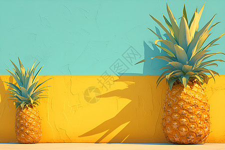 墙壁前的两个菠萝图片