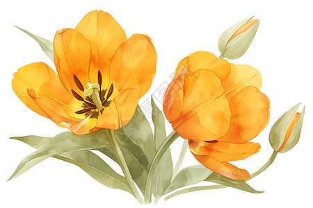 两朵郁金香的水彩插画图片