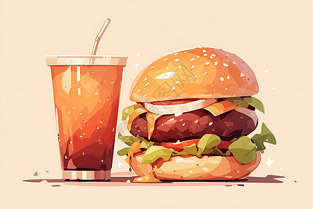 美味汉堡与饮料图片