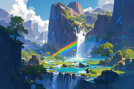 绚丽的彩虹瀑布图片