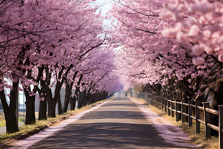 道路上的樱花图片
