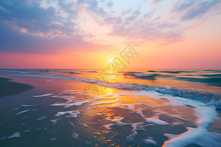 落日下的海滩图片