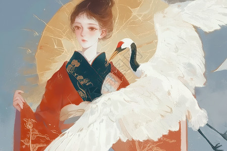 女孩肩上的白鹤图片